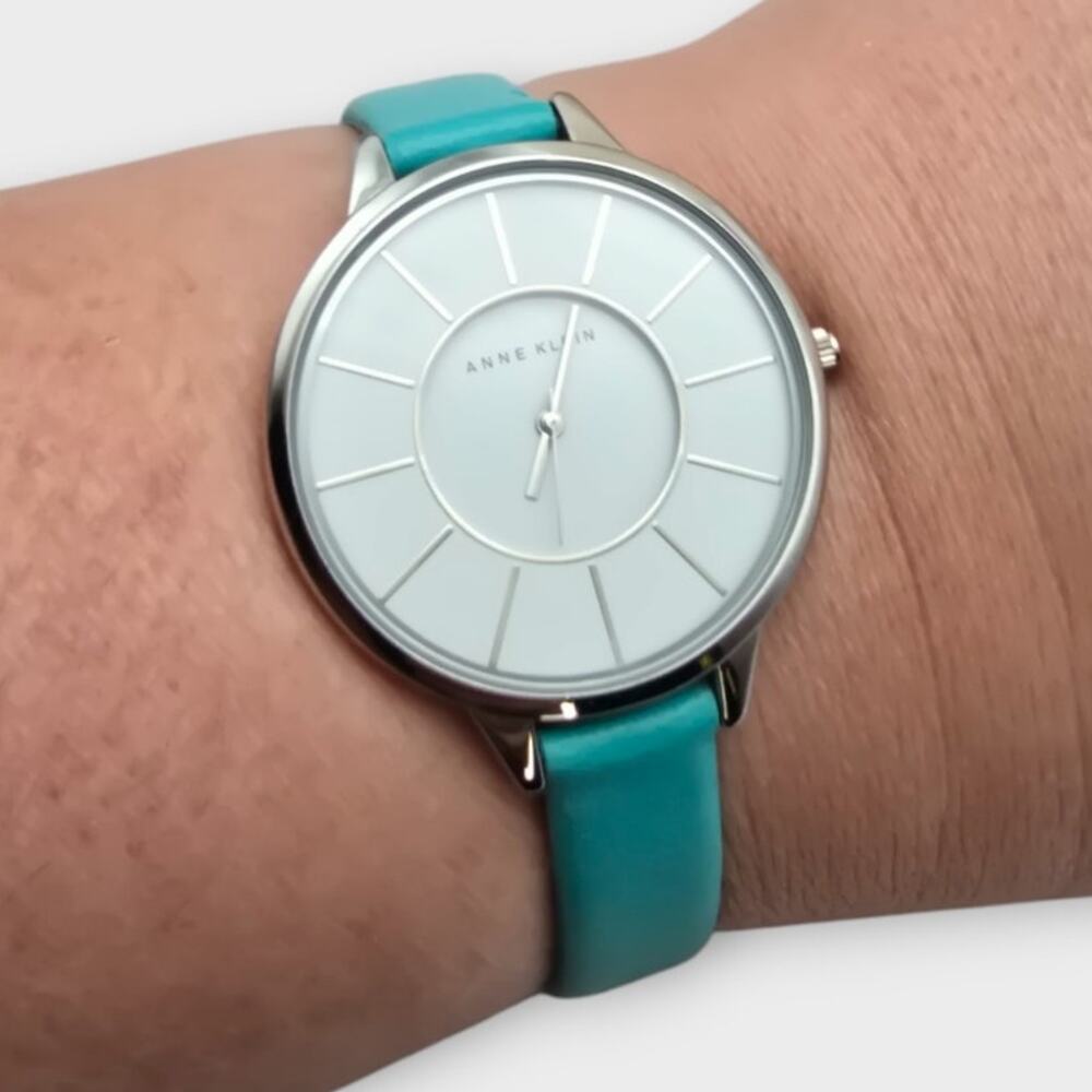 Teal Leather and Silver Tone Watch by Anne Klein - Coastal Chic